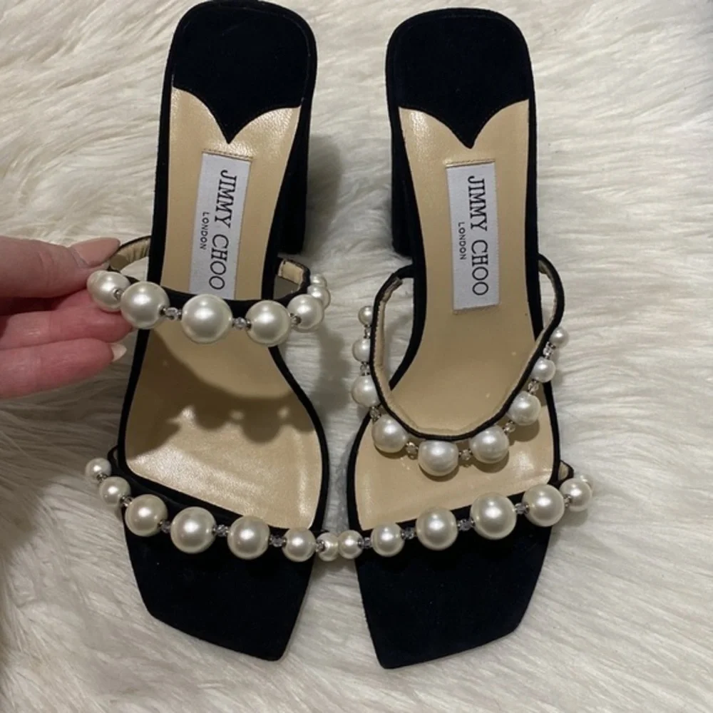 New Jimmy Choo Amara Embellished slide sandal‎ size 38.5EU